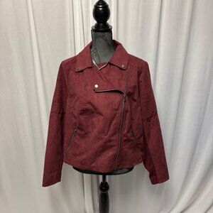 Maurices Burgundy Faux Suede Moto Jacket Womens Size 1X Zipper Closure NEW